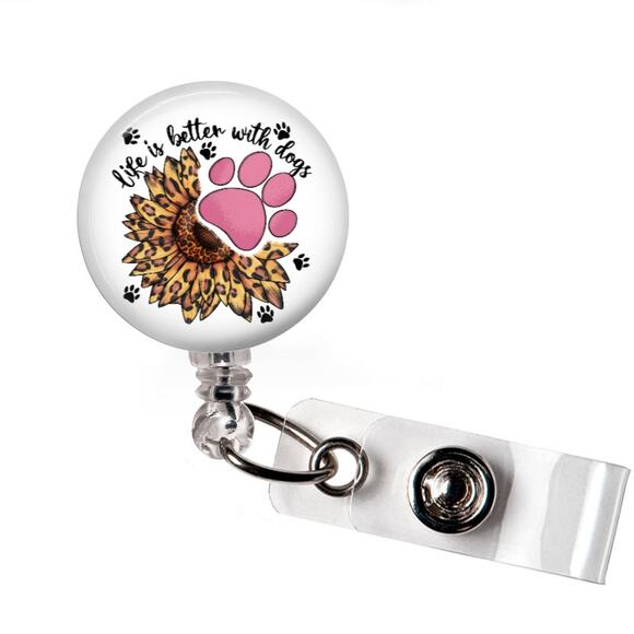 Handmade Accessories - Badge Reel Life Is Better With Dogs Dog Lover Retractable ID Name Holder